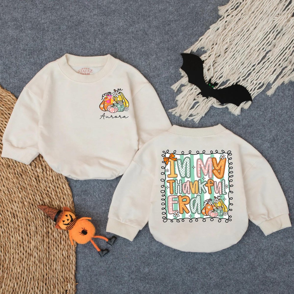 Custom In My Thankful Era Baby Romper Fall Baby Girl Outfit Cute Autumn Sweatshirt Thanksgiving Baby 434