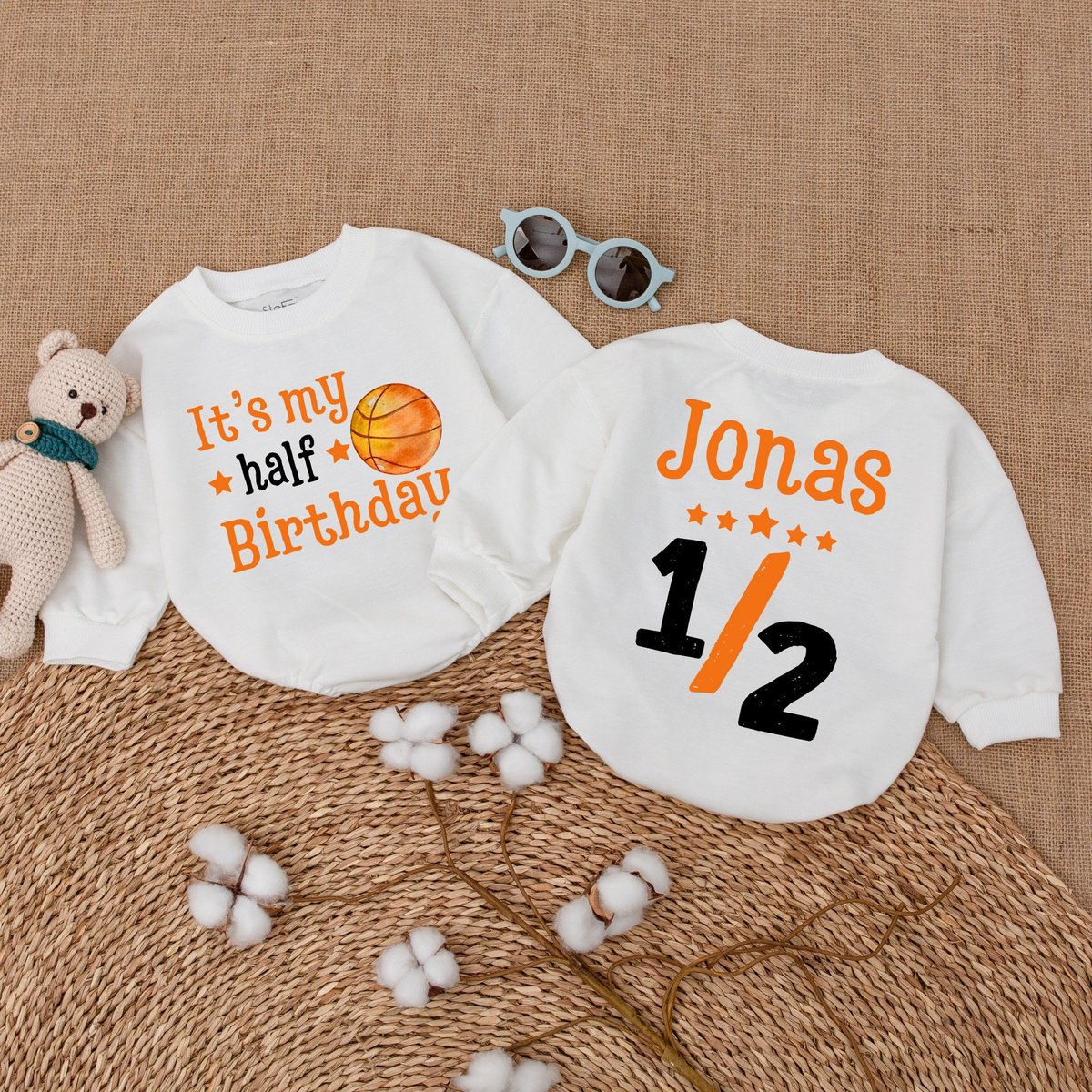Custom It's My Half Birthday Basketball Romper 6 Months Bodysuit Half Birthday 12 Birthday Outfit B 173