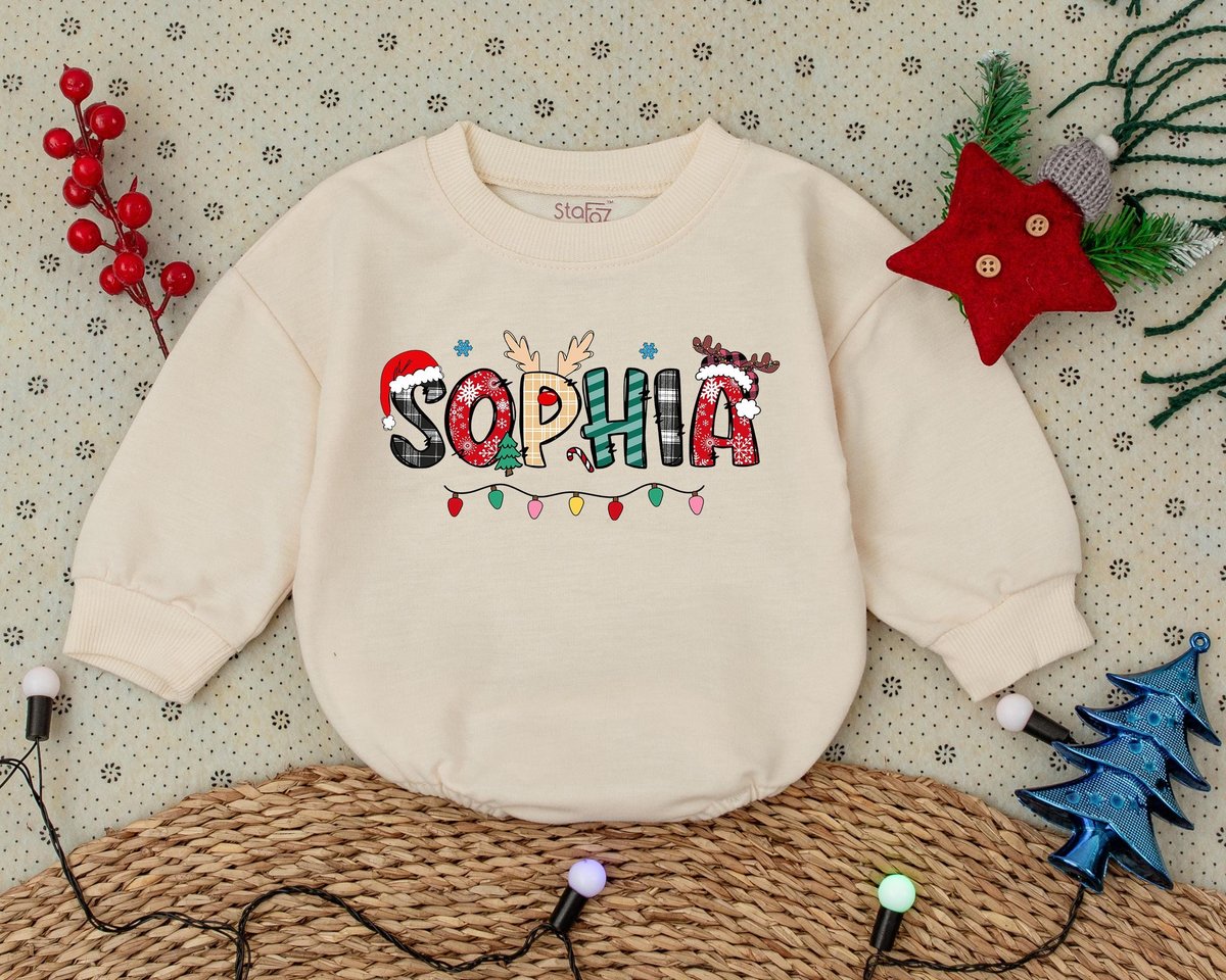 Custom Kids Christmas Name Bubble Romper Toddler Xmas Tee Christmas Shirt With Name Toddler Holiday