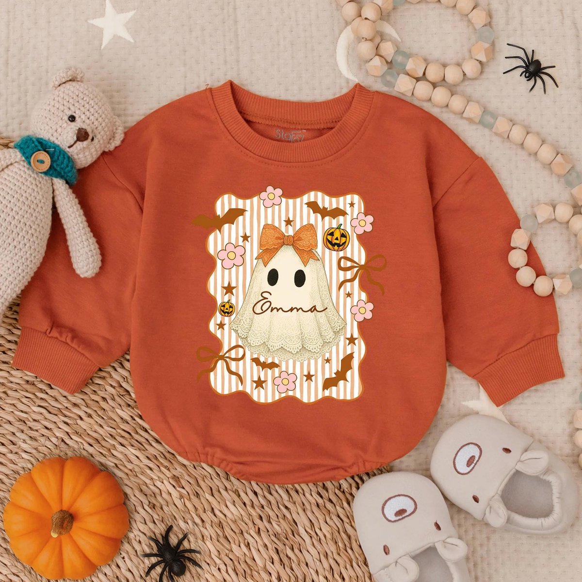 Custom Lace Halloween Ghost Baby Romper Vintage Toddler Girl Outfit Spooky Cute Infant Bodysuit Baby