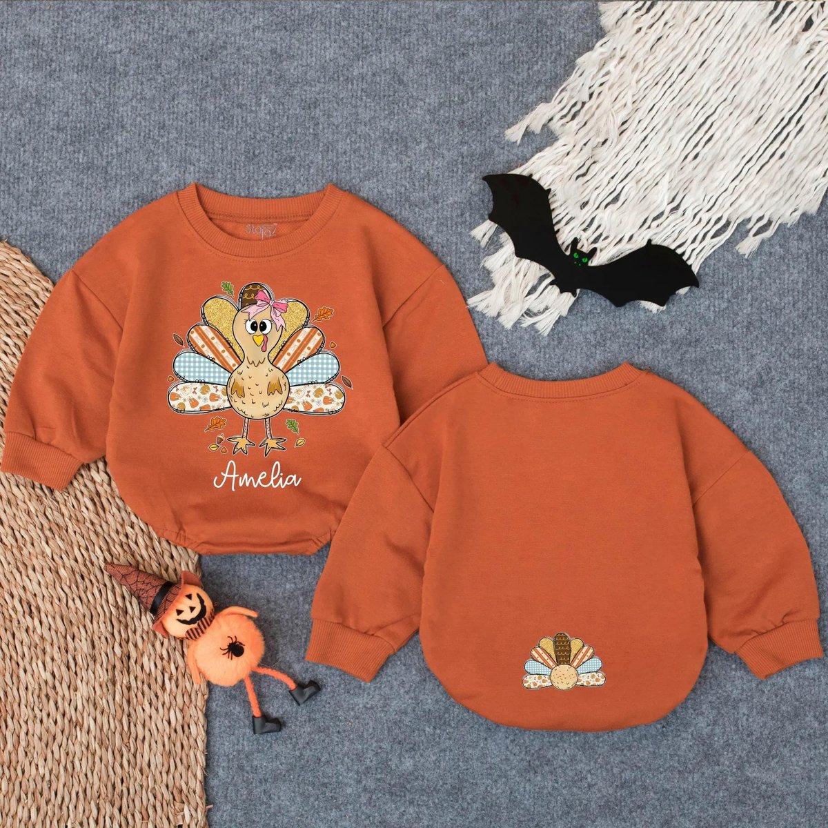Custom Little Turkey Baby Bubble Romper Personalized First Thanksgiving Outfit Infant Fall Bodysuit 434
