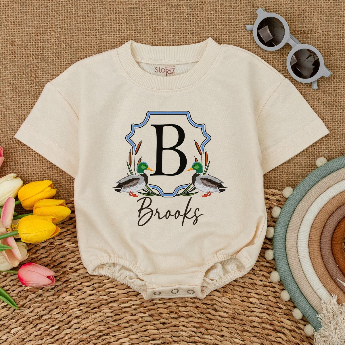 Custom Mallard Ducks Romper Duckling Baby Bodysuit Daddy's Hunting Buddy Duck Lover Short Sleeve Bu 174