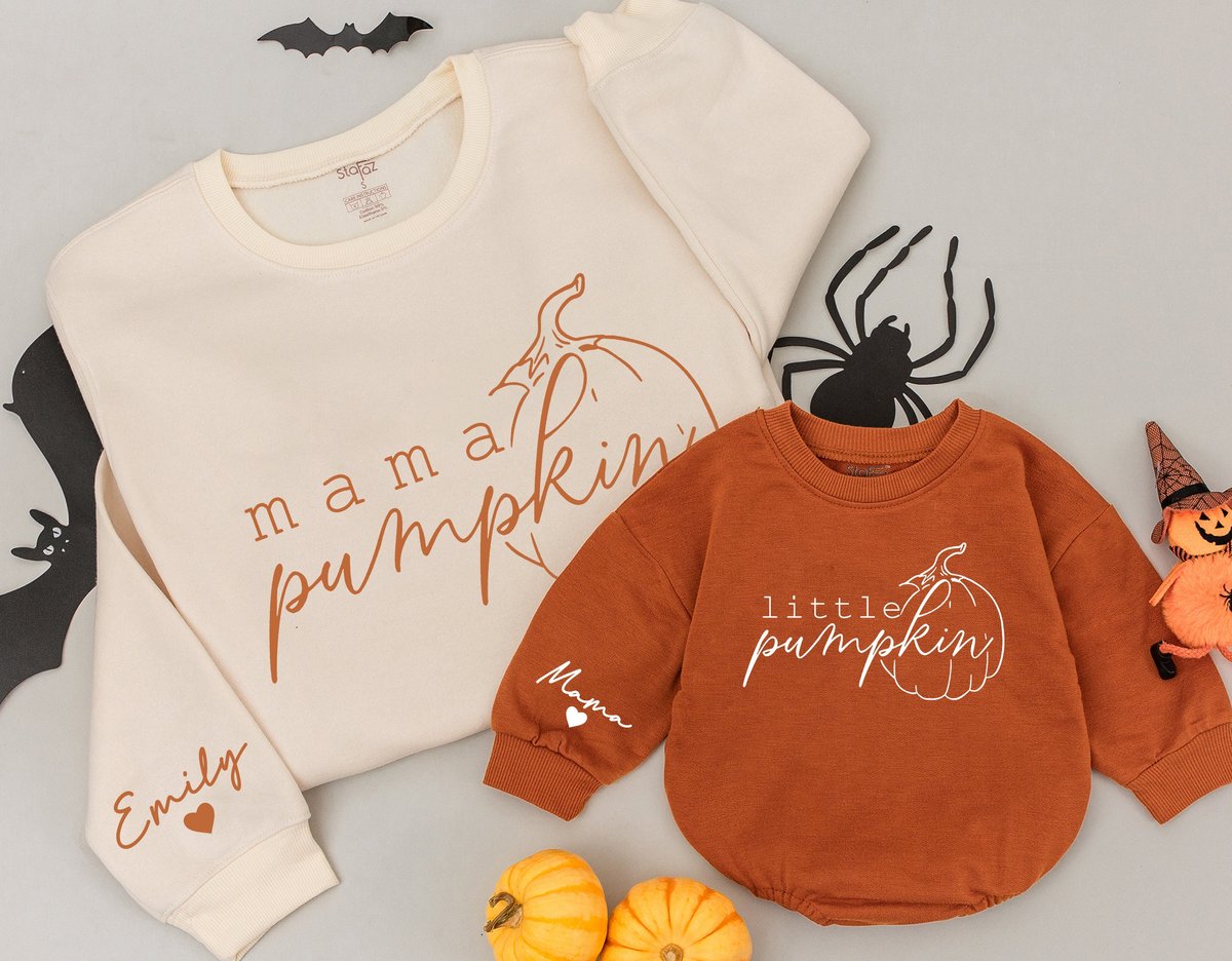 Custom Mama and little Pumpkin Sweatshirt mini pumpkin Baby Girl Romper Mommy and Me Mom Baby Outfit 175