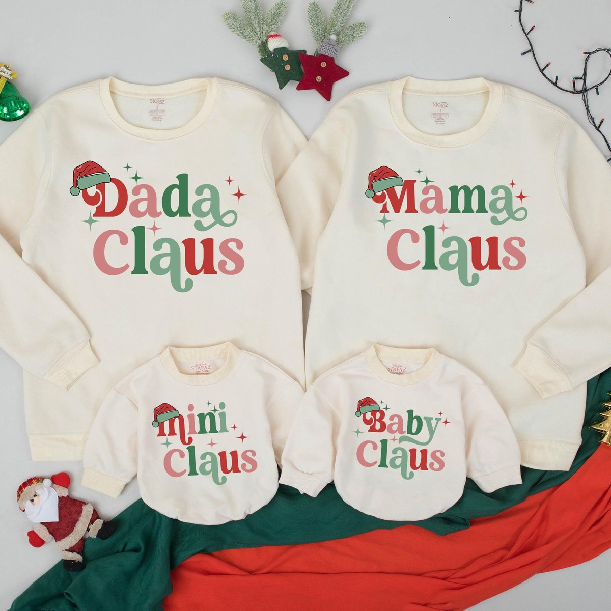 Custom Mama And Mini Claus Sweatshirt Family Matching Sweater Mama dada and Mini Retro Christmas Out 436