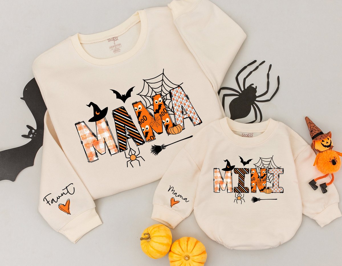 Custom Mama and Mini Halloween Sweatshirts Baby romper gift Matching Family Outfits Best Gifts for H 174
