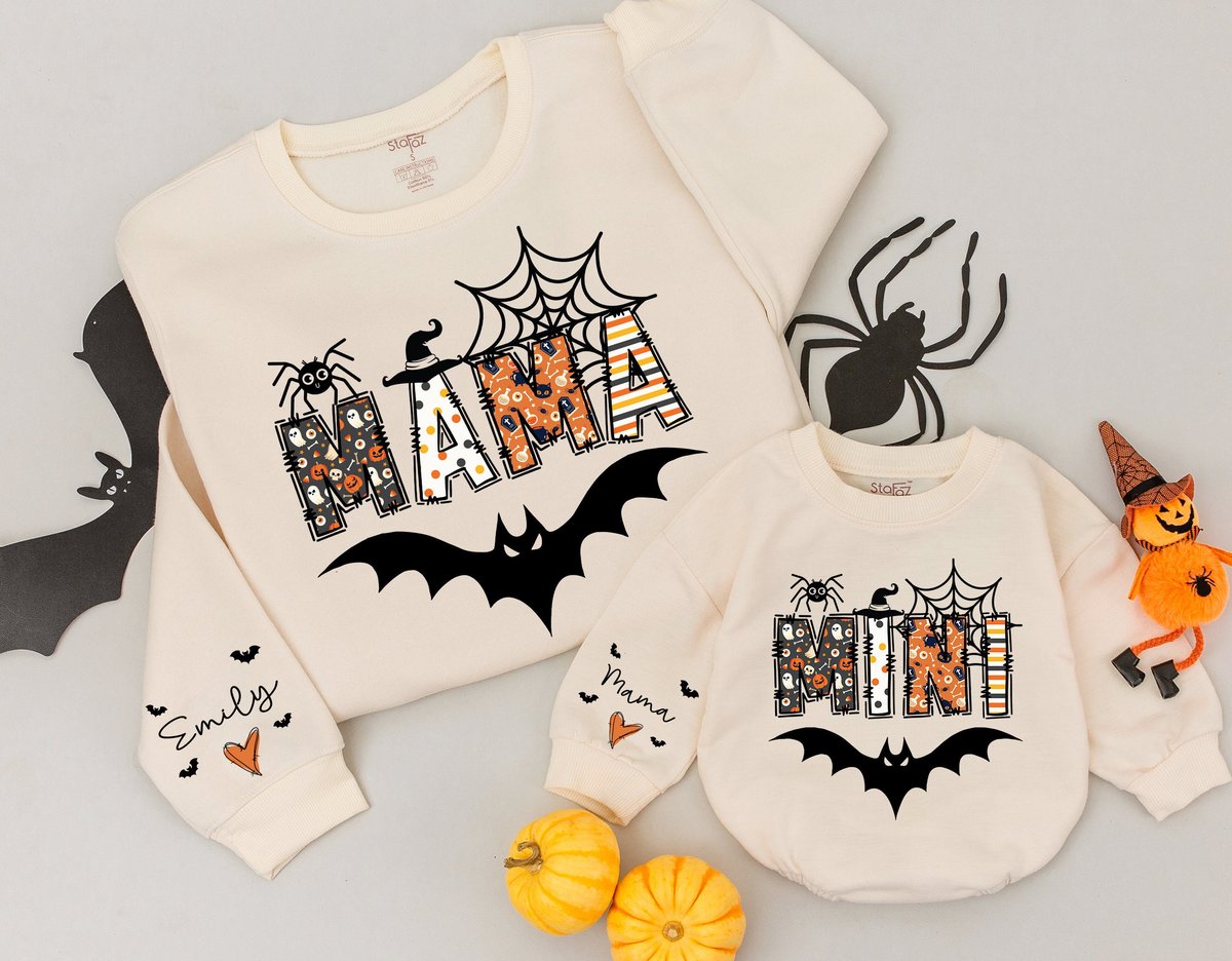 Custom Mama and Mini Halloween Sweatshirts Baby romper gift Matching Family Outfits Best Gifts for H 176