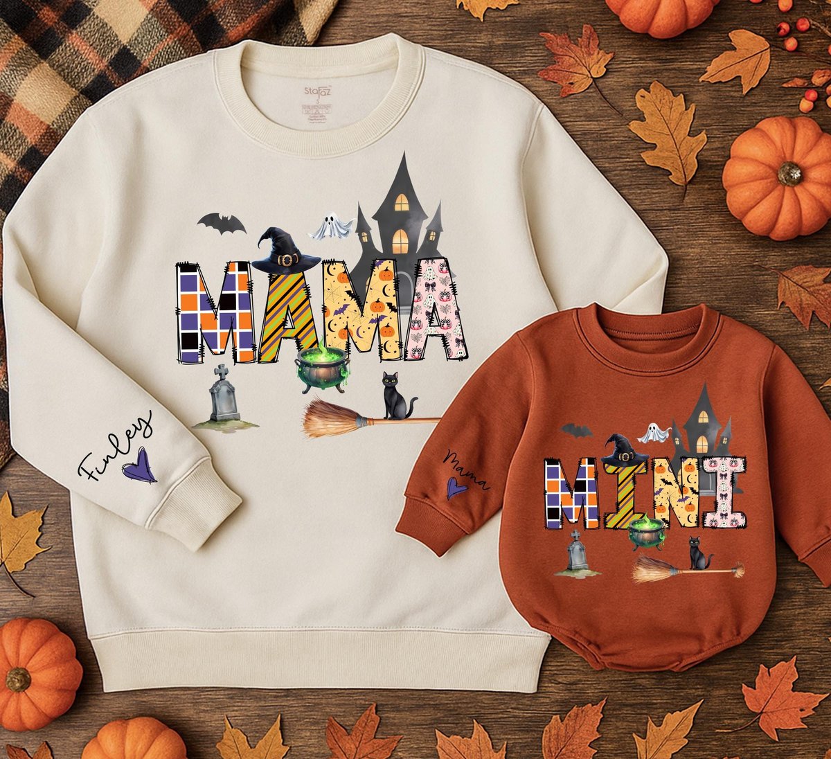 Custom Mama and Mini Halloween Sweatshirts Baby romper gift Matching Family Outfits Best Gifts for H 434