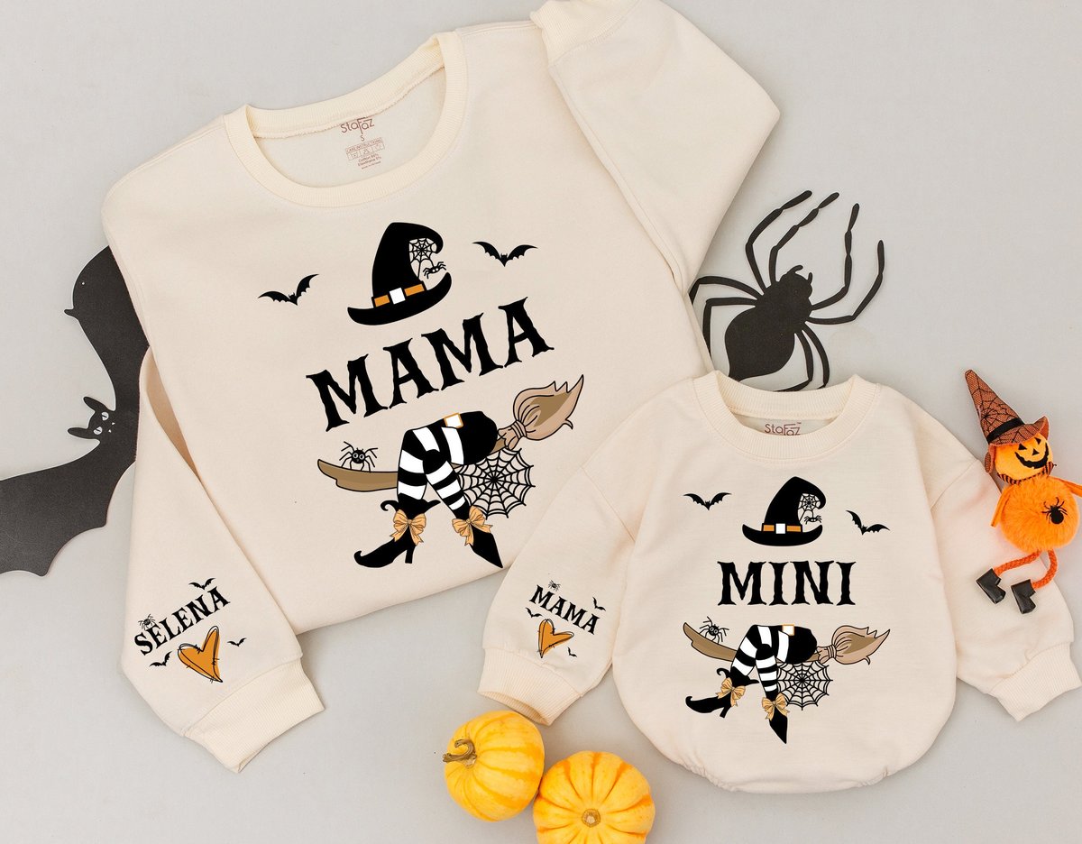 Custom Mama and Mini witchy Halloween Sweatshirts Baby romper gift Matching Family Outfits Best Gift 176