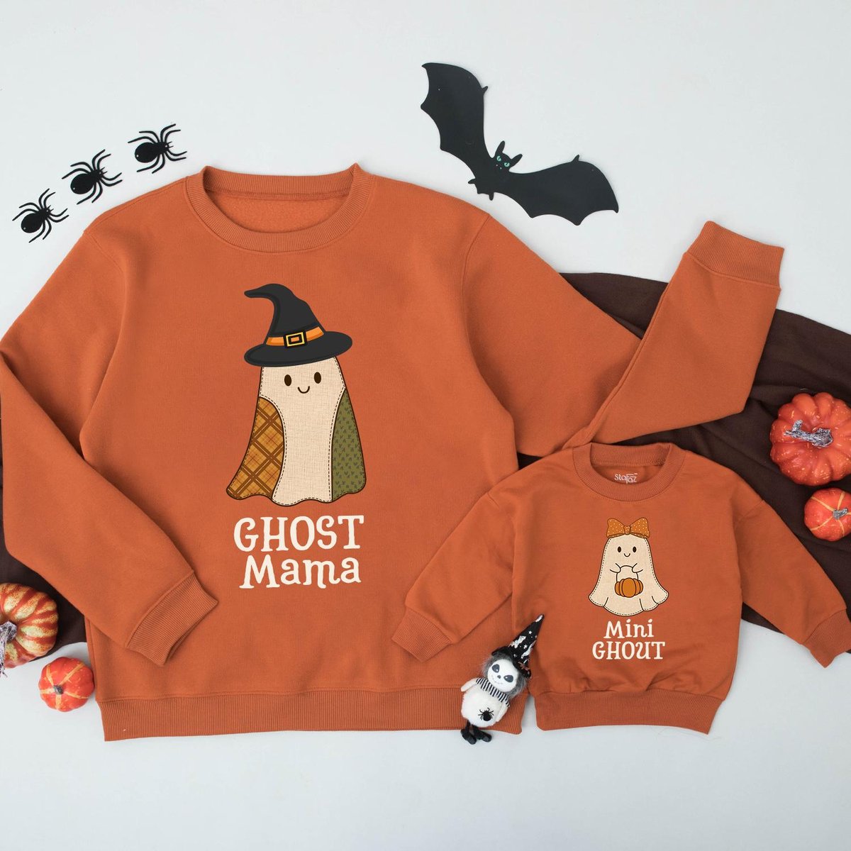 Custom Mama Mini Halloween Sweatshirts Retro Ghost Matching Outfits Mommy and Me Fall Sweaters Spook 437