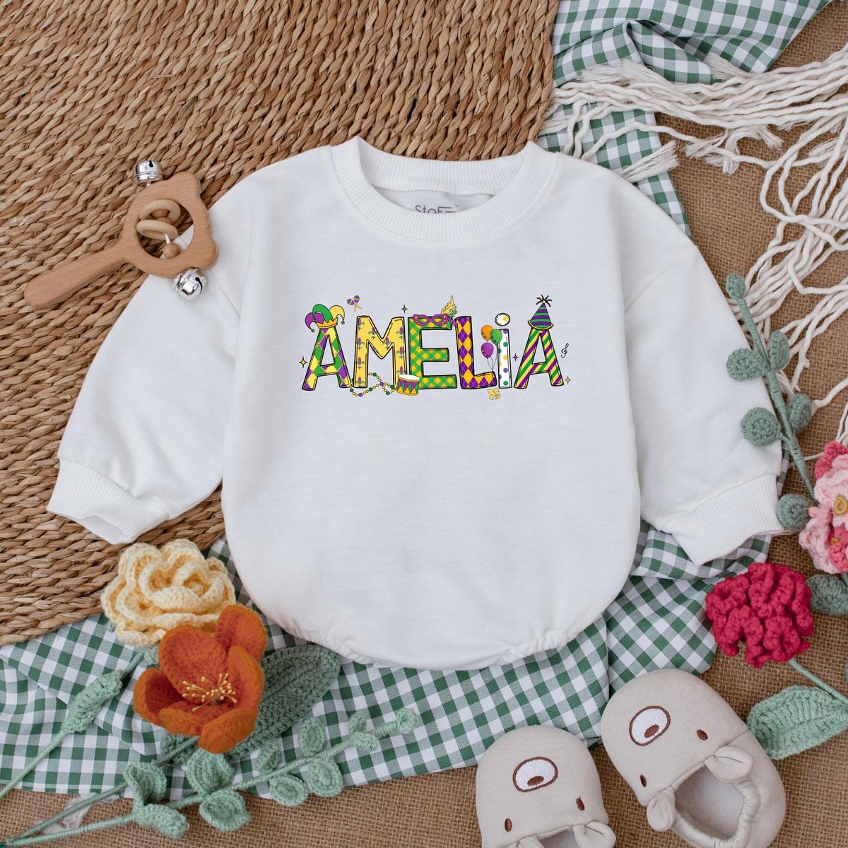 Custom Mardi Gras Baby Romper Cute Mardi Gras Bodysuit Mardi Gras Baby Outfit Mardi Gras Outfit for 187