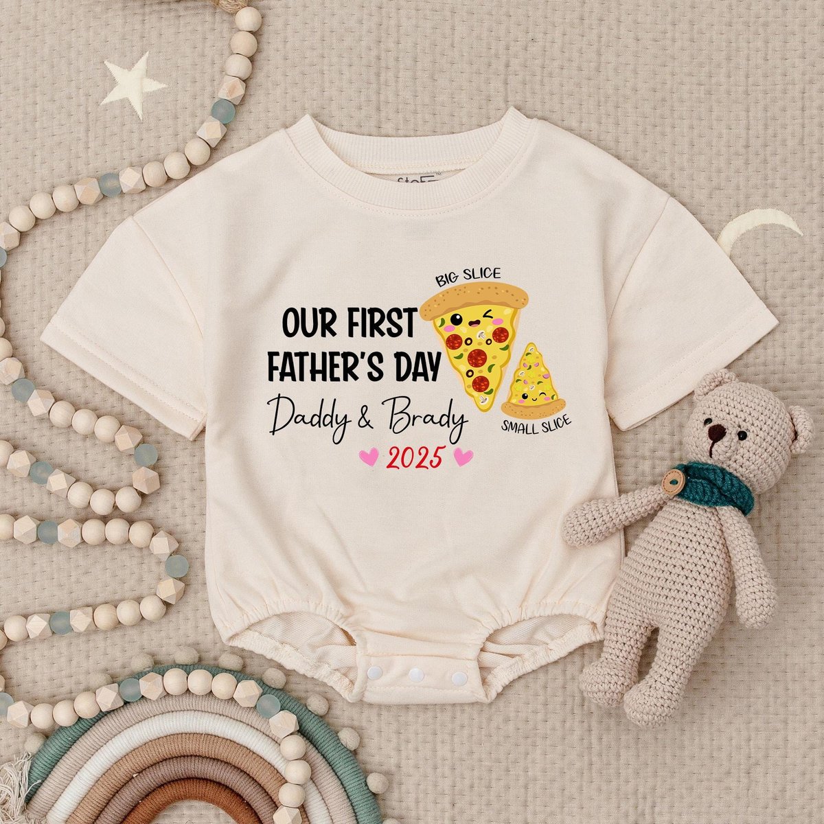 Custom My 1st Father's Day Pizza Babygrow My First Father's Day Baby Romper Happy Father's Day Ba