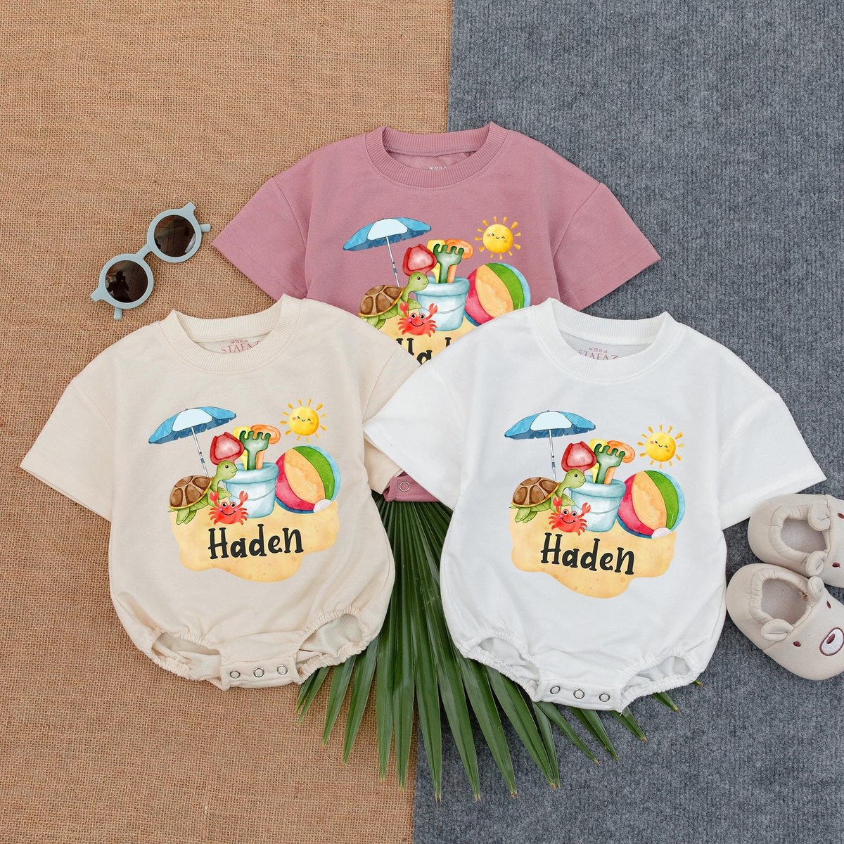 Custom My First Beach Vacation Baby Romper Short  Sleeve Summer Baby Clothes 1st Vacation Baby Beac 187