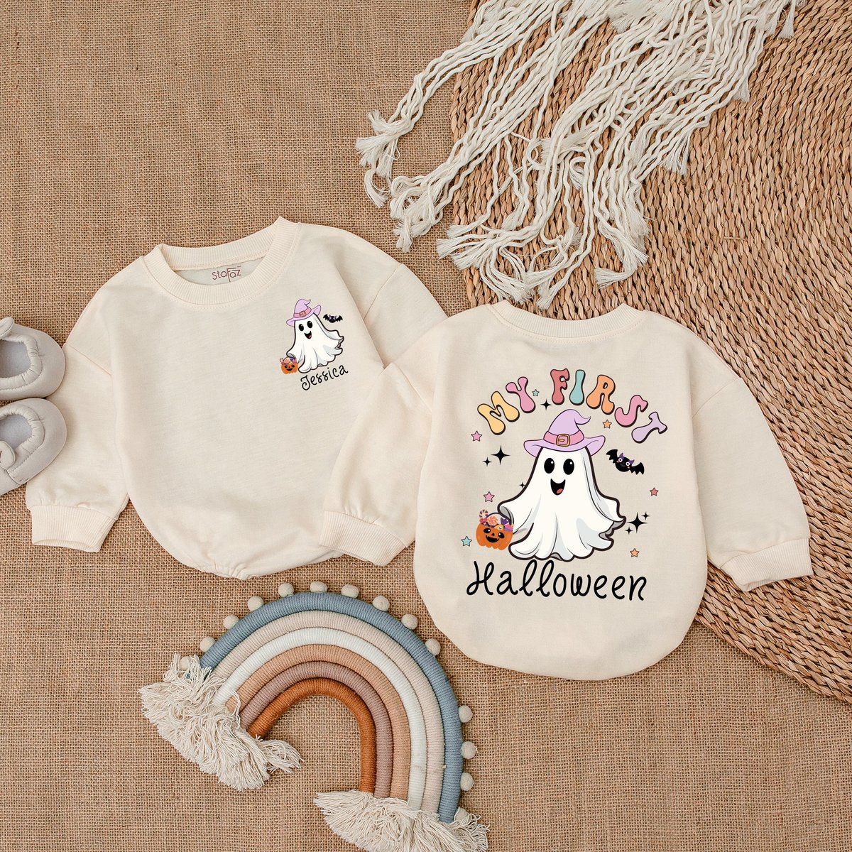 Custom My First Halloween Baby Clothes Ghost Bodysuit Bubble Baby Romper Baby Girl Clothes Halloween