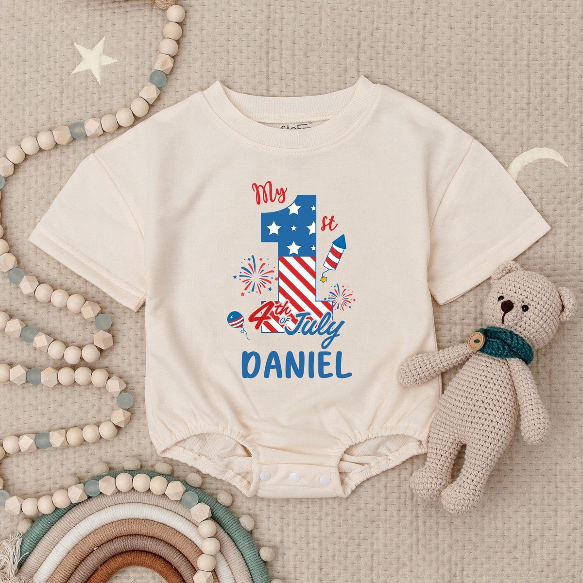 Custom Name 1st Fourth of July Baby Romper First Independence Day Baby Bodysuit July 4th Red White B