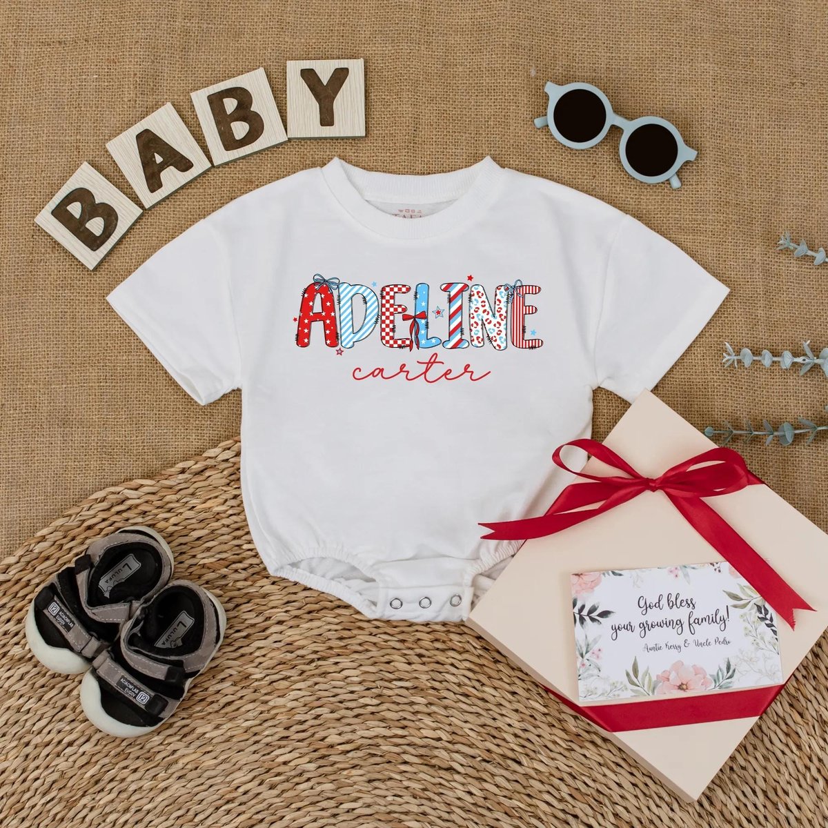 Custom Name 4th of July Baby Romper Personalized Independence Day Outfit Patriotic Baby Bodysuit Tsh 431