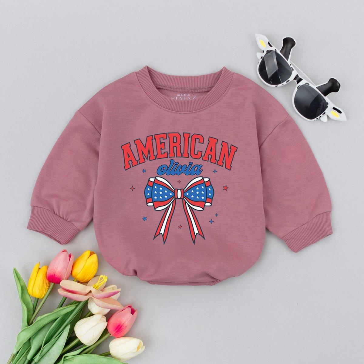 Custom Name American Babe Retro Baby Romper 1st Fourth of July Baby Clothes Patriotic New Baby Gift 170