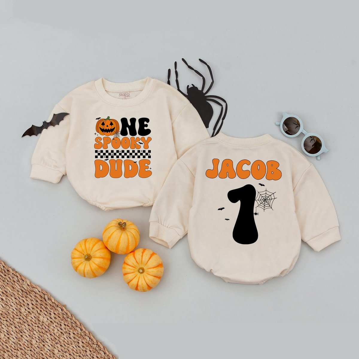Custom Name And Age One Spooky Dude Baby Romper Baby Shower Halloween Gift Halloween Birthday Bodysu