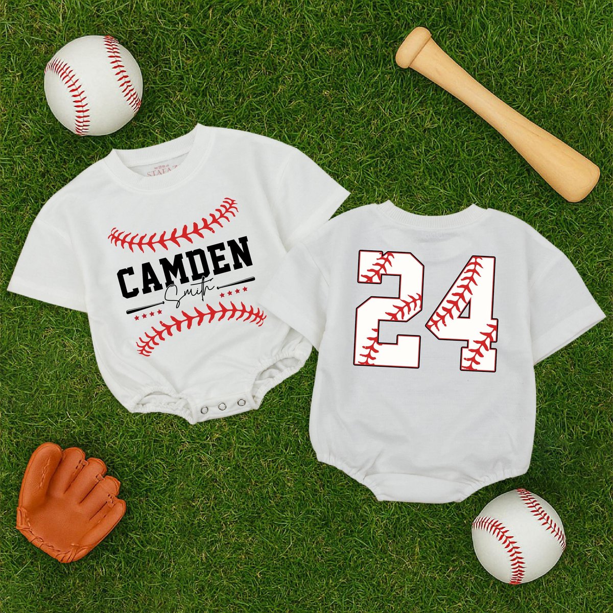 Custom Name and Number Baseball Baby Romper Baseball Two Sided Baby Outfit Game Day Baby Clothes Bab 190