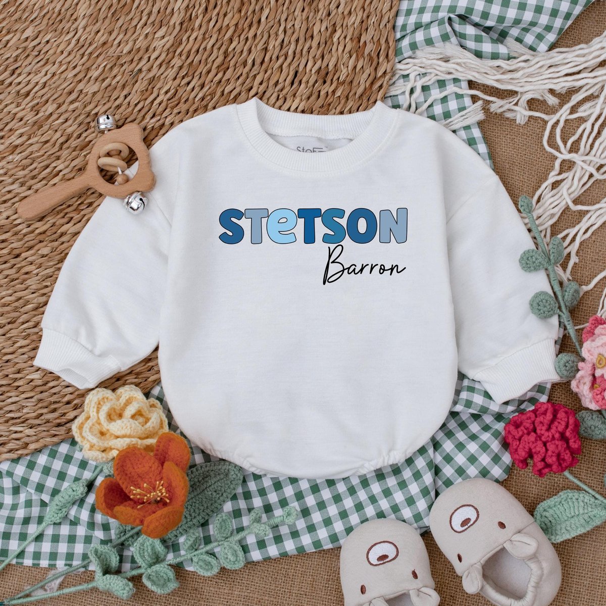 Custom Name Baby Boy Romper Personalized Name Bubble Romper Blue Letter Baby Romper Baby Shower Gift 184