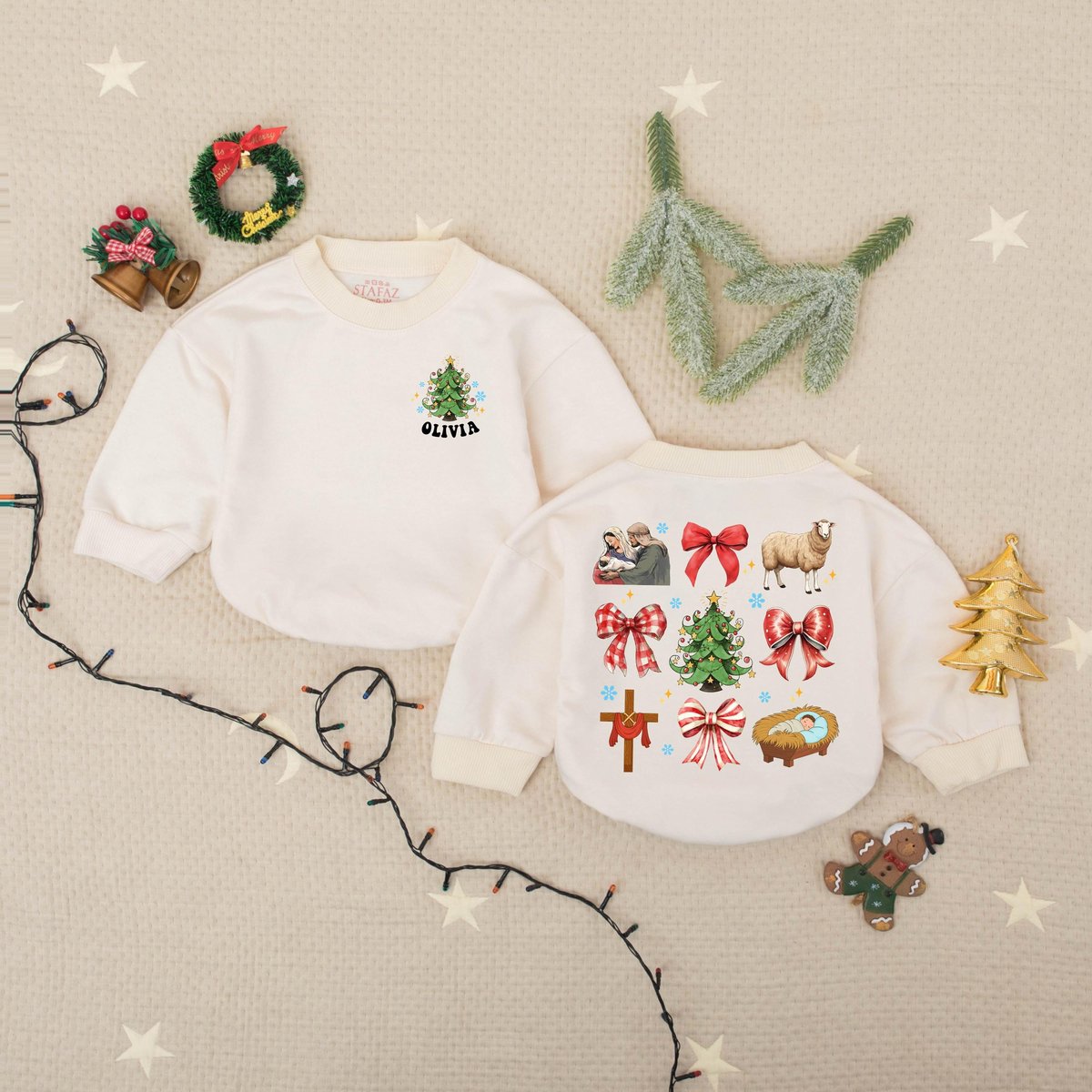 Custom Name Baby Jesus Christmas Bubble Romper Personalized Christian Baby Outfit Infant Holiday Bod