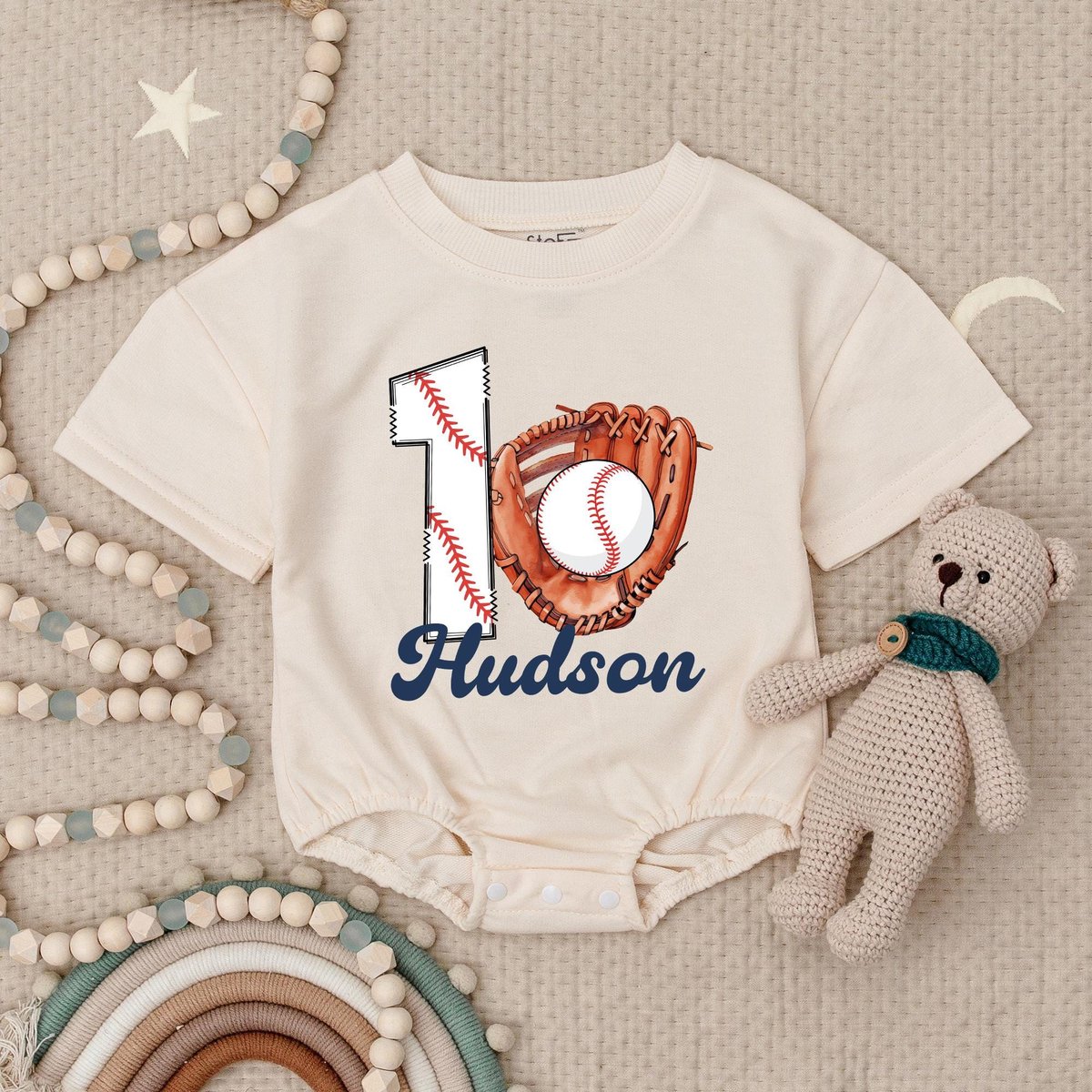 Custom Name Baseball First Birthday Baby Romper Personalized 1st Birthday Baseball Party Bodysuit Bo