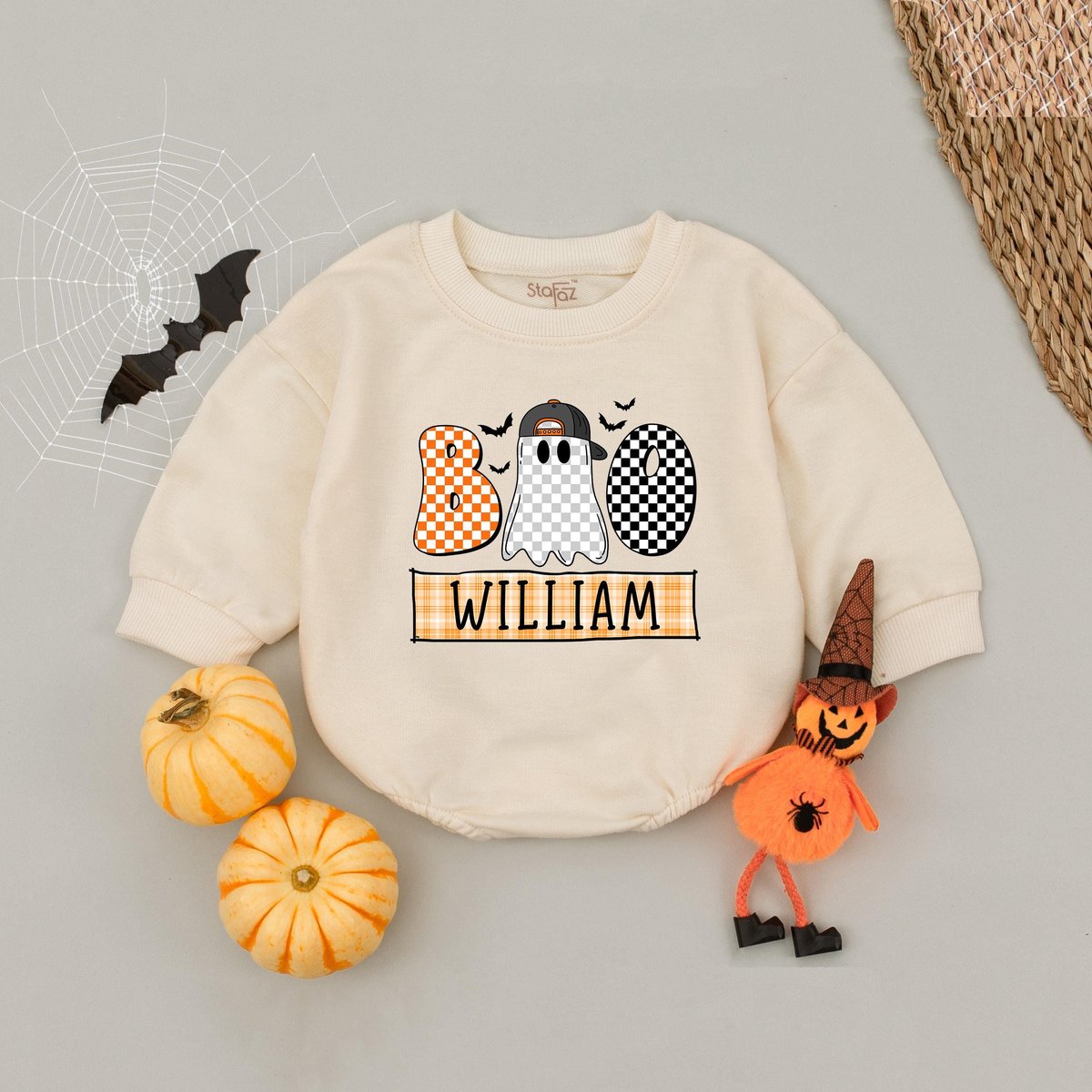 Custom Name Boo Ghost Bubble Romper Cute Halloween Ghost Bodysuit Custom Spooky One Baby Romper Fall