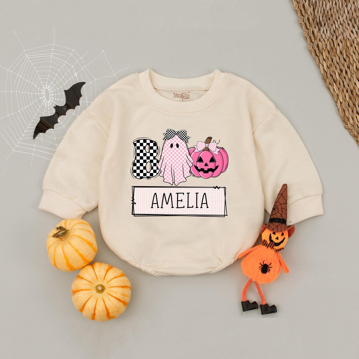Custom Name Boo Ghost Bubble Romper Sweatshirt Halloween Baby Girl Outfit Halloween Baby Shirt Baby
