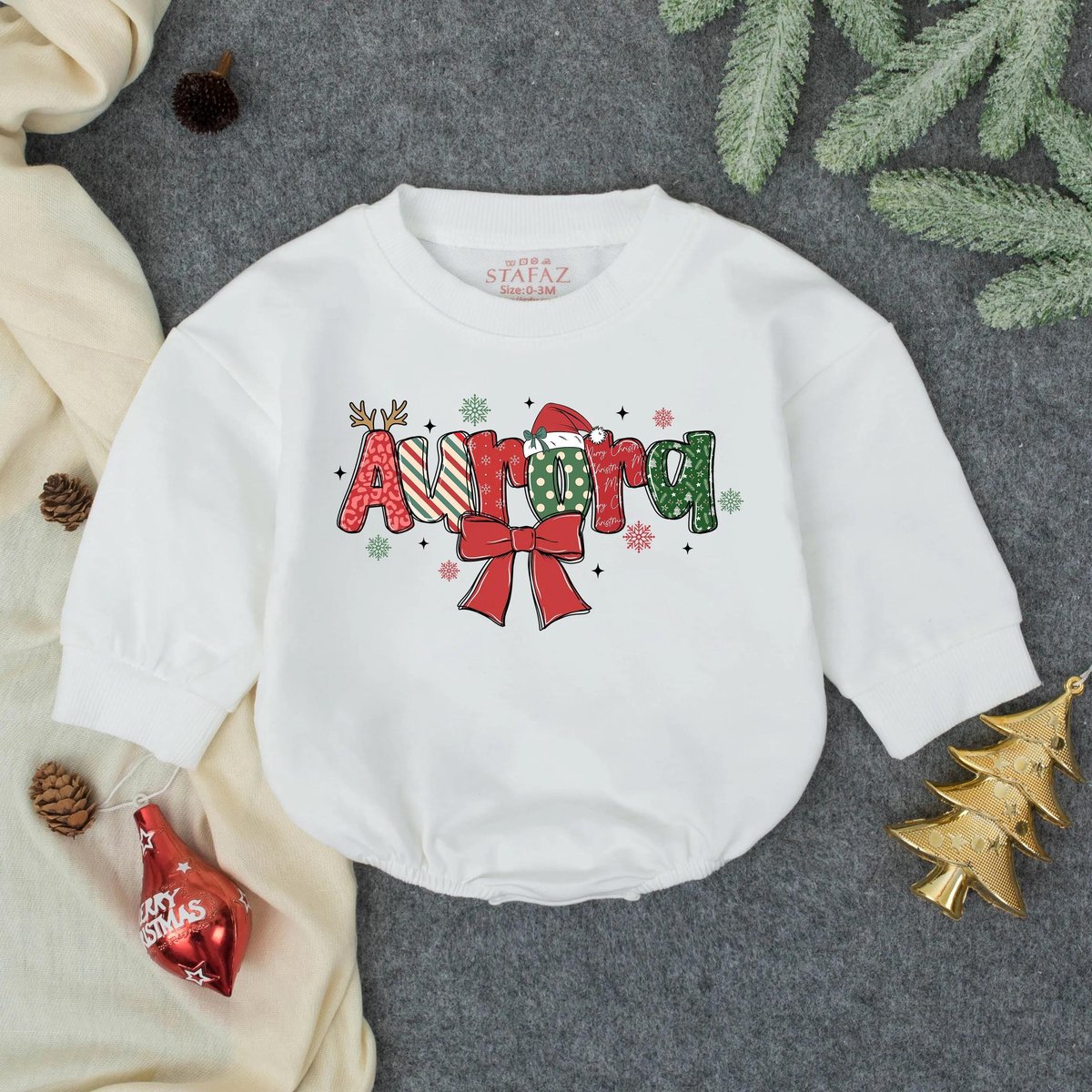 Custom name Christmas baby Bodysuit Personalized Baby Romper Holiday baby Infant Clothes Baby Shower 434