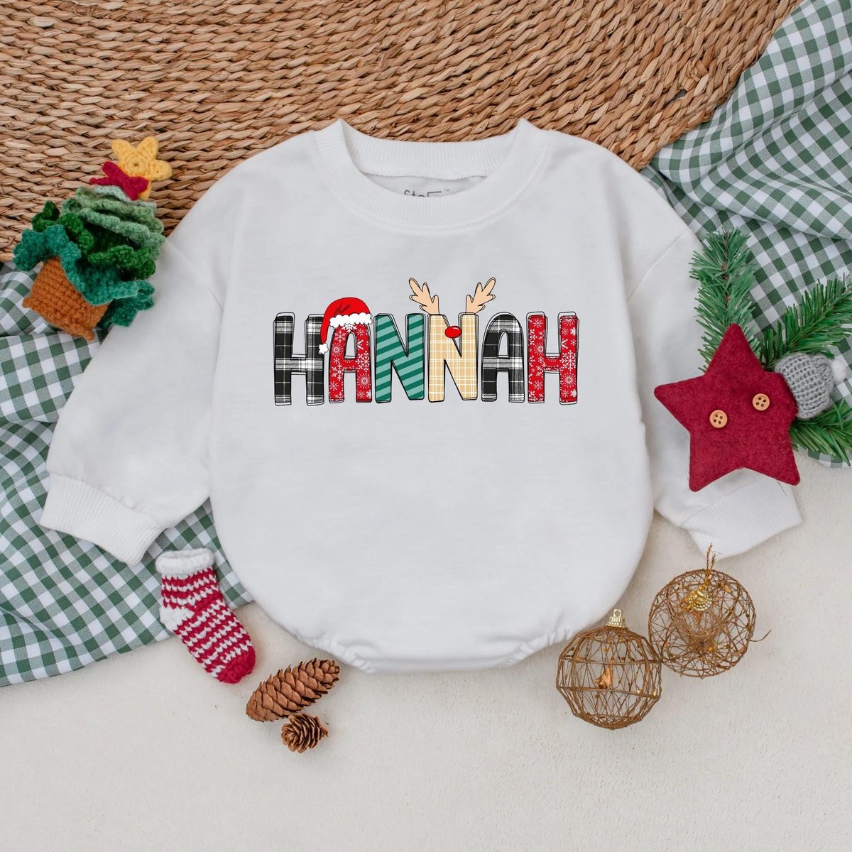 Custom Name Christmas Baby Bubble Romper Toddler Christmas Sweatshirt Romper Coming Home Outfit 1st 436