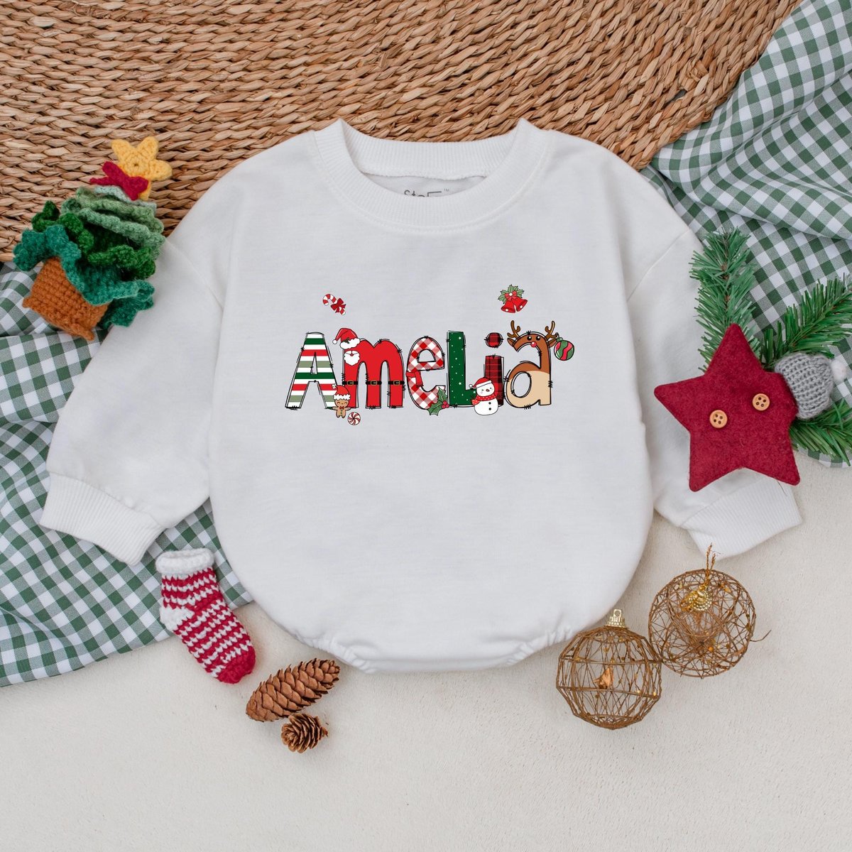 Custom Name Christmas Baby Romper Christmas Baby Bodysuit Baby Christmas Outfit Merry Christmas Firs 178