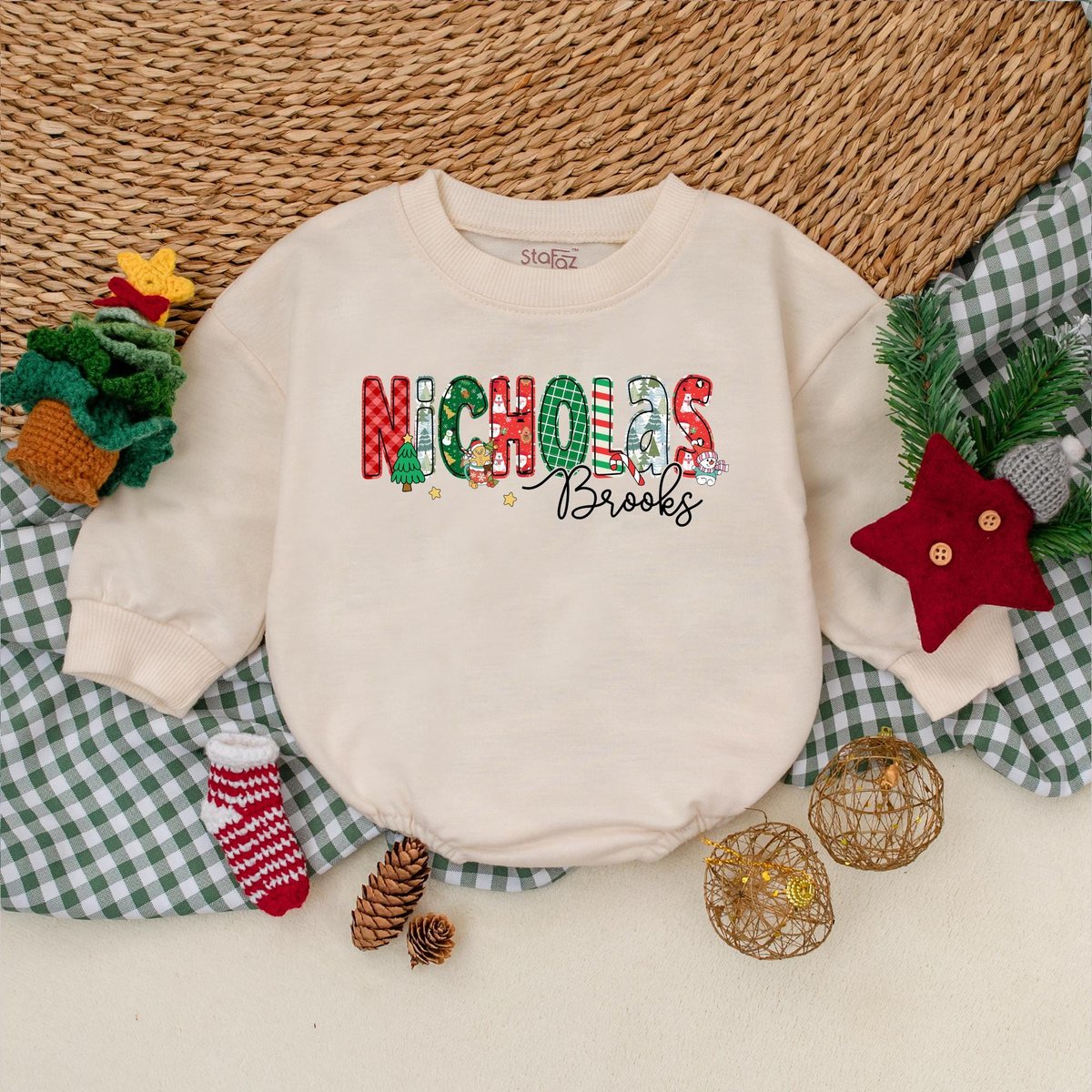 Custom Name Christmas Baby Romper Baby Boy Christmas Outfit Baby Christmas Bodysuit My First Christm 180