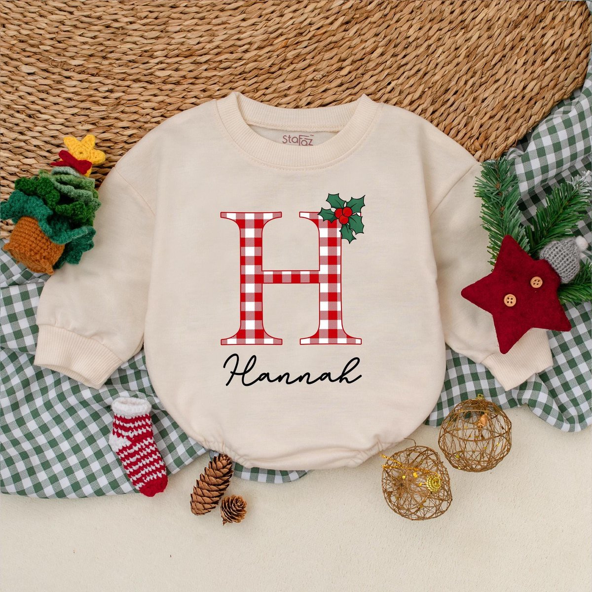 Custom Name Christmas Baby Romper Girls Christmas Bodysuit Baby Christmas Outfit My First Christmas 181