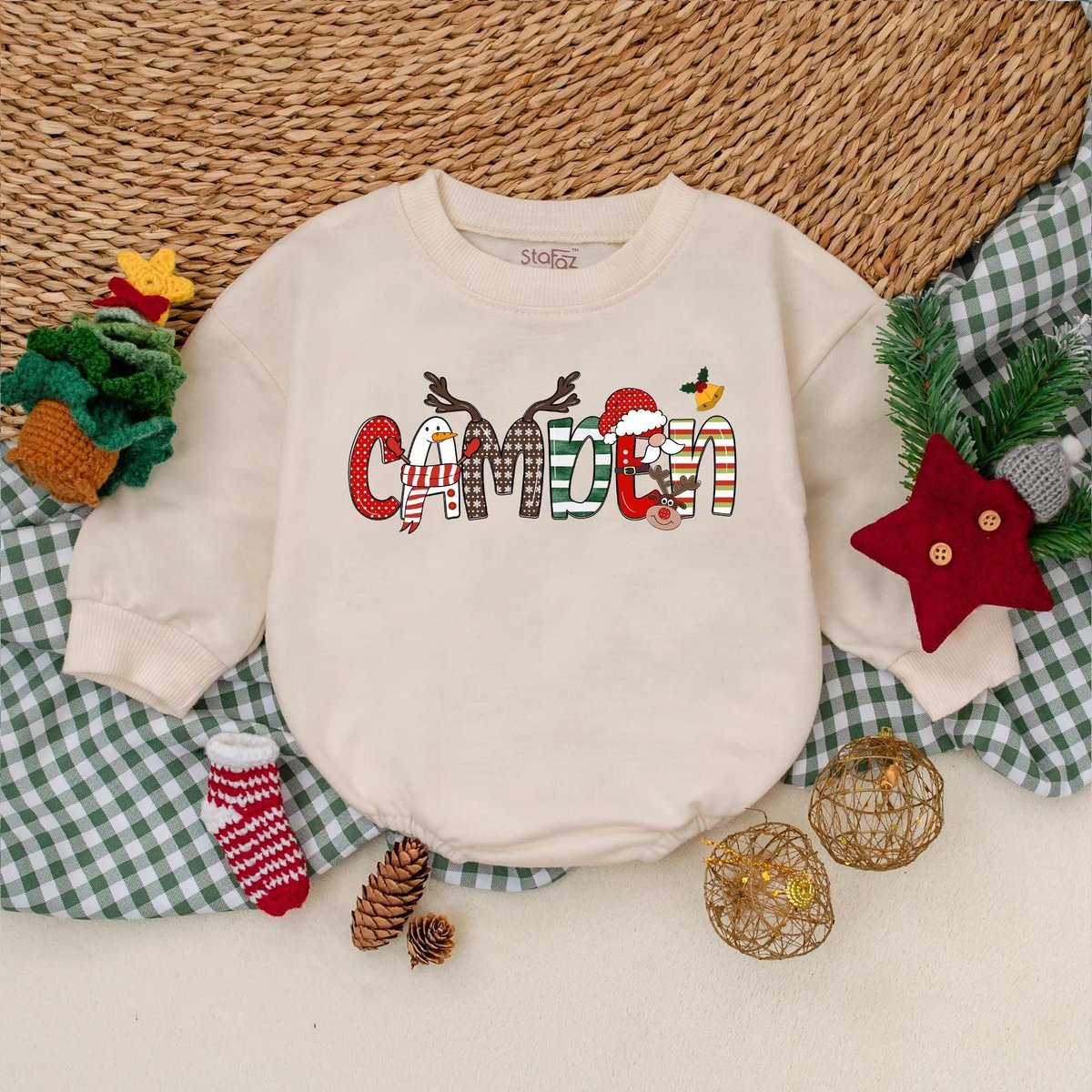 Custom Name Christmas Baby Romper Baby Boy Christmas Outfit My First Christmas Christmas Holiday Tod 435