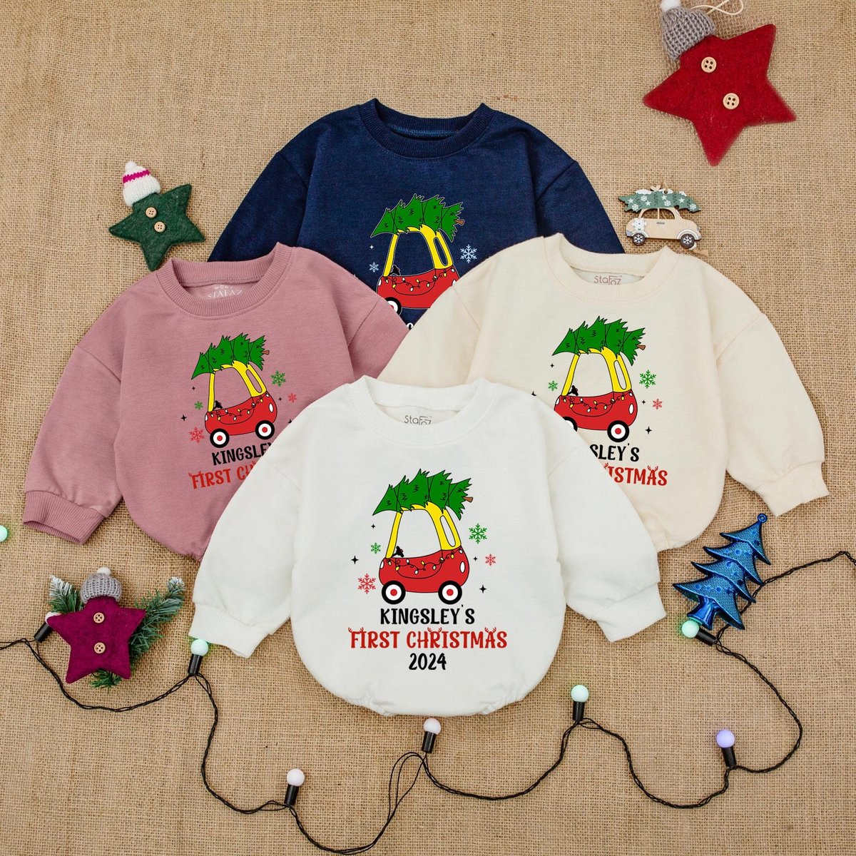 Custom Name Christmas Bubble RomperBabys First Christmas OutfitRed Car Christmas Tree Bodysuit Newbo 180
