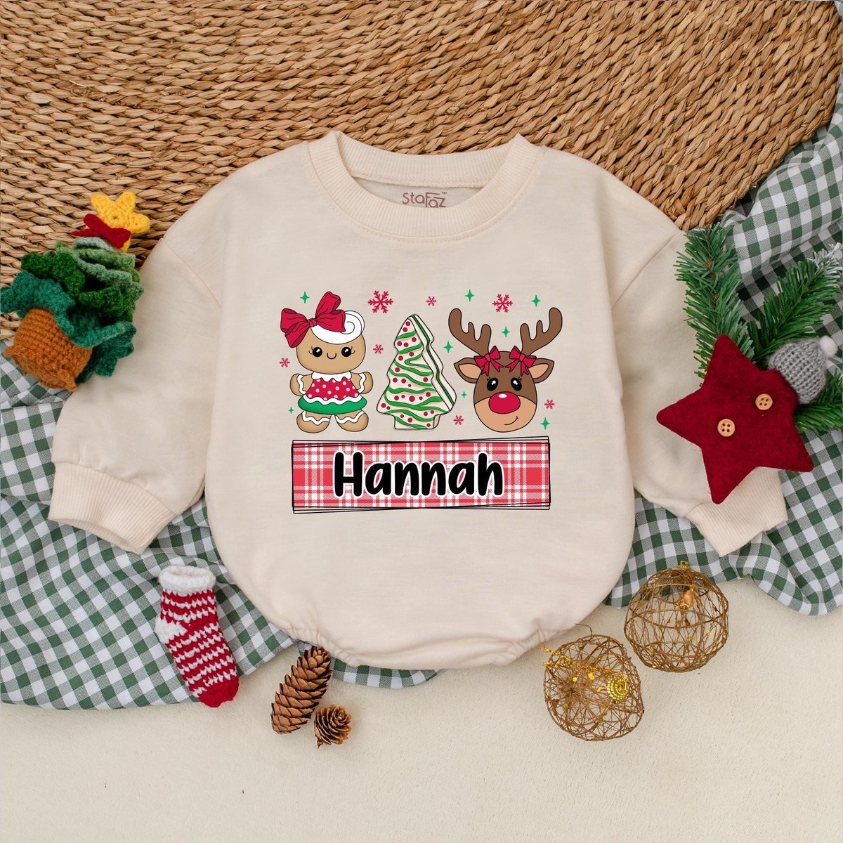 Custom Name Christmas Cookie Romper Girls Christmas Bodysuit Baby Christmas Outfit My First Christma 181
