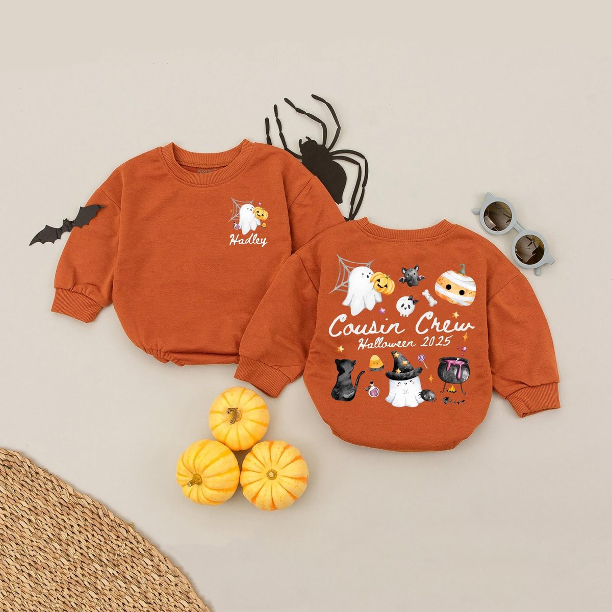 Custom Name Cousin Crew Halloween Bubble Romper Kids Halloween Matching Group Baby Romper Personaliz