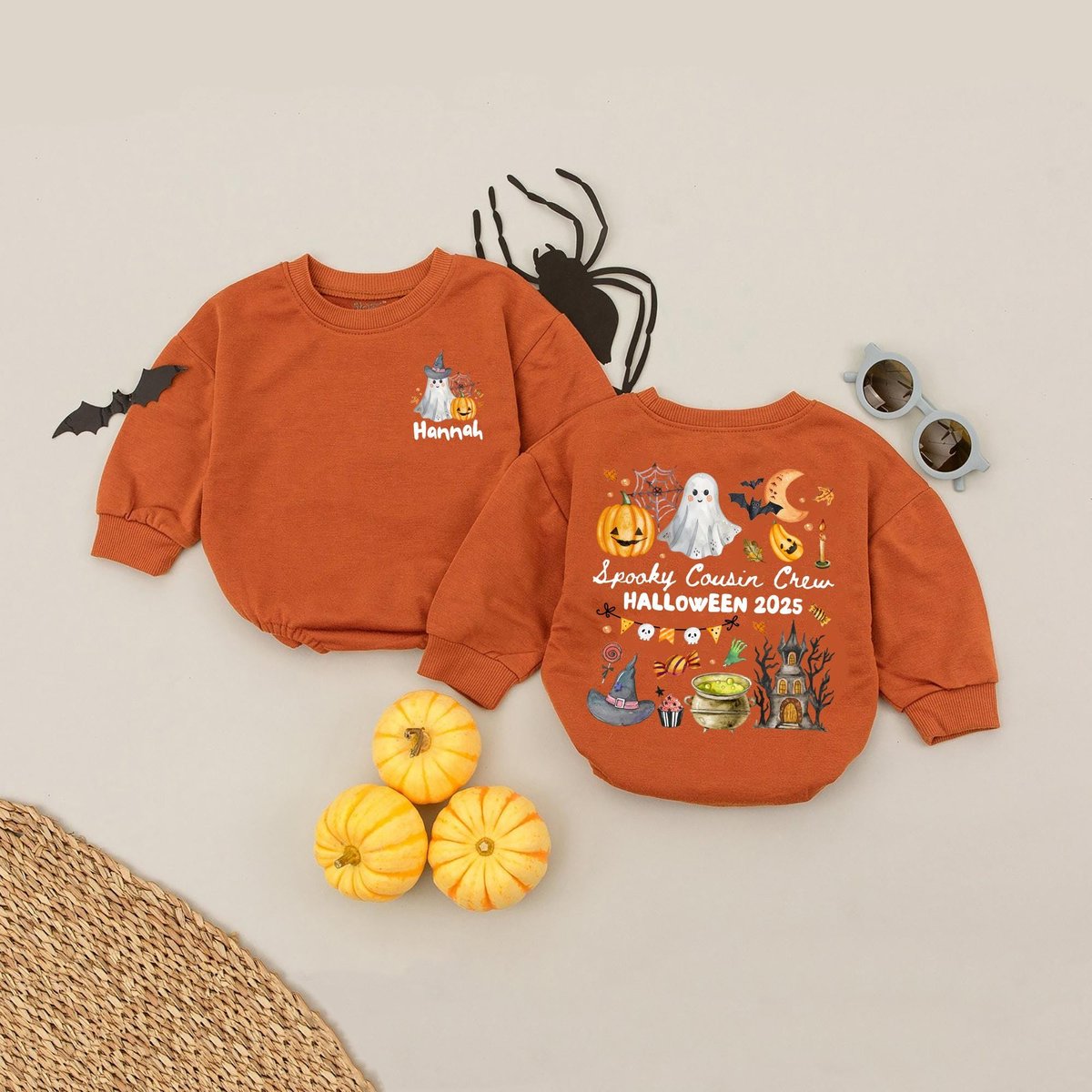 Custom Name Cousin Crew Halloween Bubble Romper Kids Halloween Matching Group Baby Romper Cousins Si