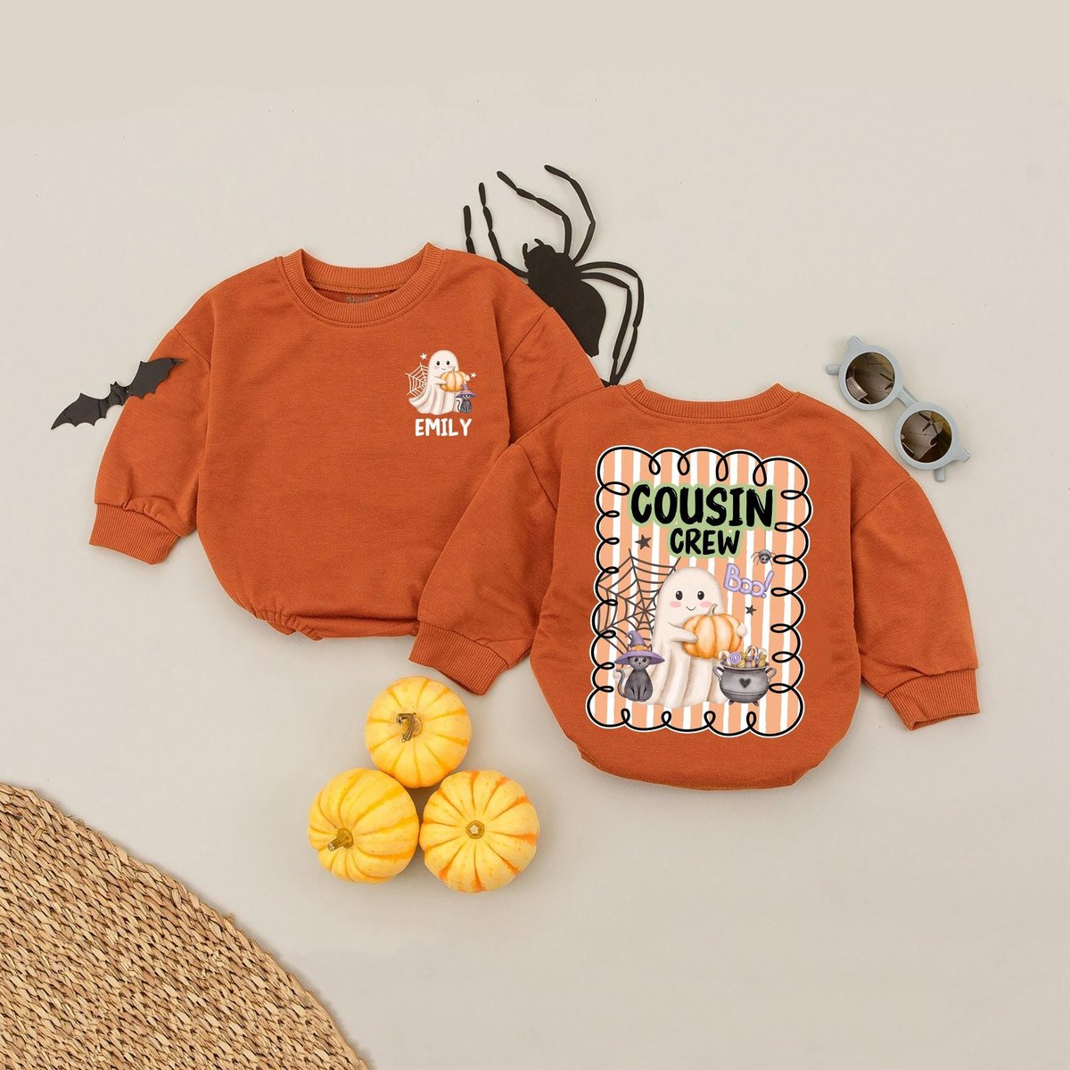 Custom Name Cousin Crew Halloween Bubble Romper Kids Halloween Matching Group Baby Romper Matching C