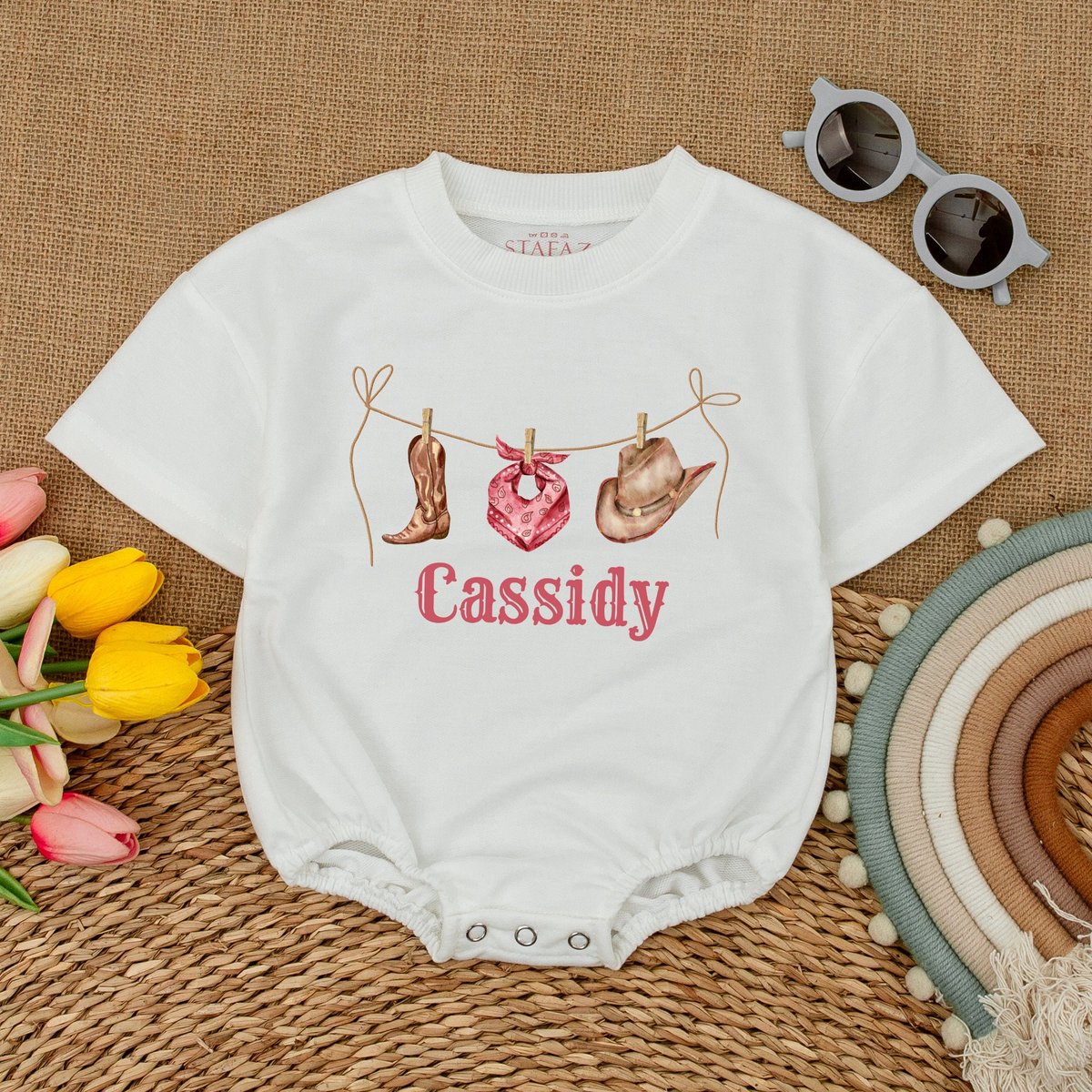 Custom Name Cowgirl Romper Boho Country Baby Bodysuit Western Baby Gift Gender Neutral Newborn Bubbl 172