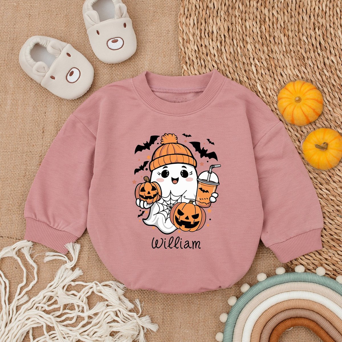 Custom Name Cute Ghost RomperCute SpookyPumpkin Romper Sweatshirt Ghost Funny Halloween BabyCute Gho 178