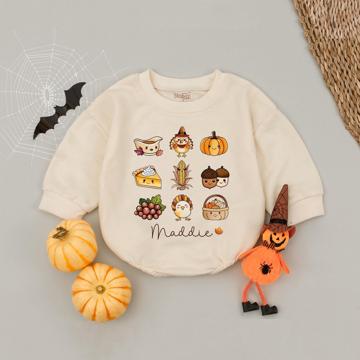Custom Name Fall Baby Bubble for New Baby First Thanksgiving Baby Romper Natural Fall BabysuitCute P