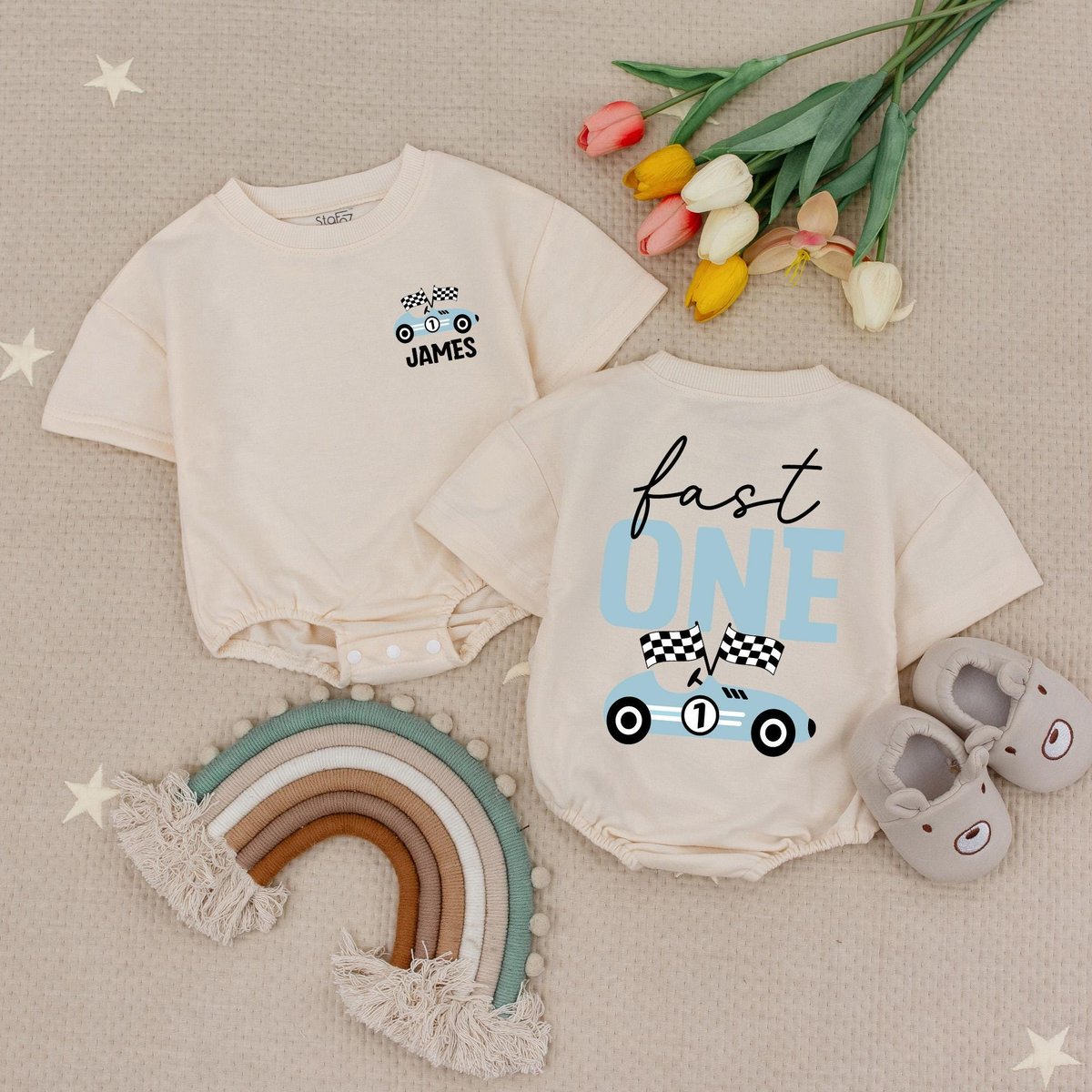Custom Name Fast One Birthday Baby Romper Racing First Birthday Outfit Race Theme Baby Bodysuit1st B
