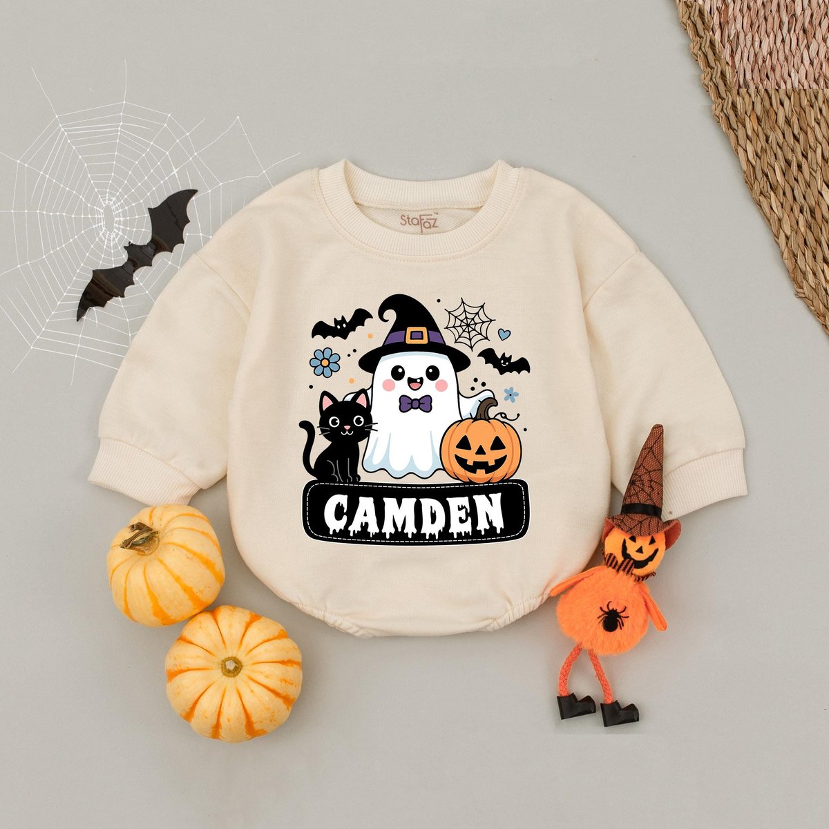 Custom Name First Baby Boy Halloween Baby Romper Custom Kids' Name First Halloween Baby Romper Spoo