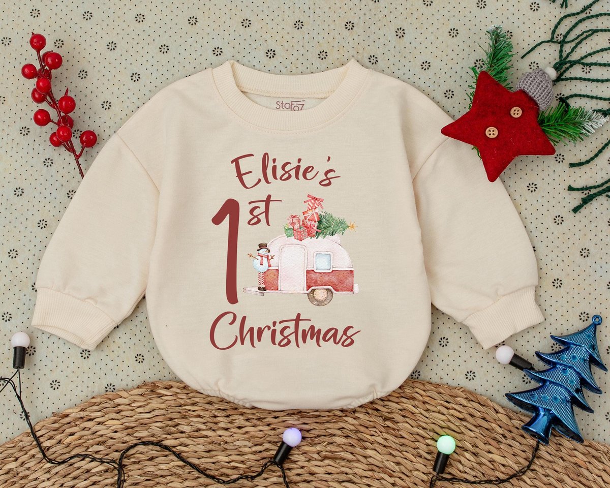 Custom Name First Christmas Bubble Romper Baby First Christmas Baby Romper First Christmas Baby Outf