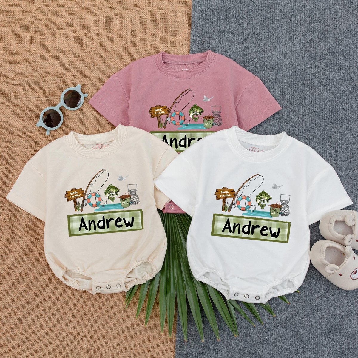 Custom Name Fishing Buddy Bubble Romper Baby Boy Fishing Outfit Personalized Daddy and Me Romper Fat 189