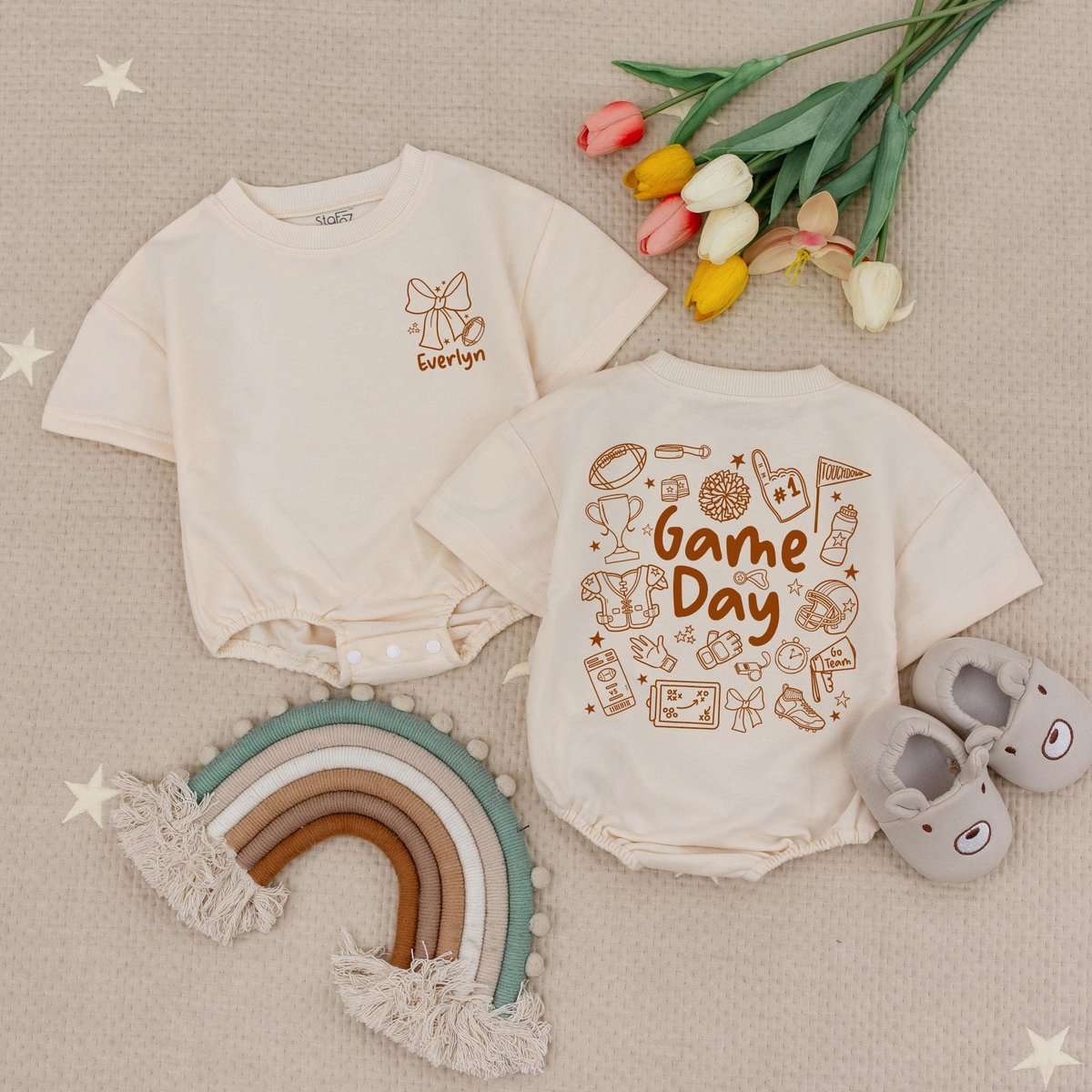 Custom Name Football Game Day Baby Romper Football Season Baby Bodysuit Football Team Baby Tee Footb