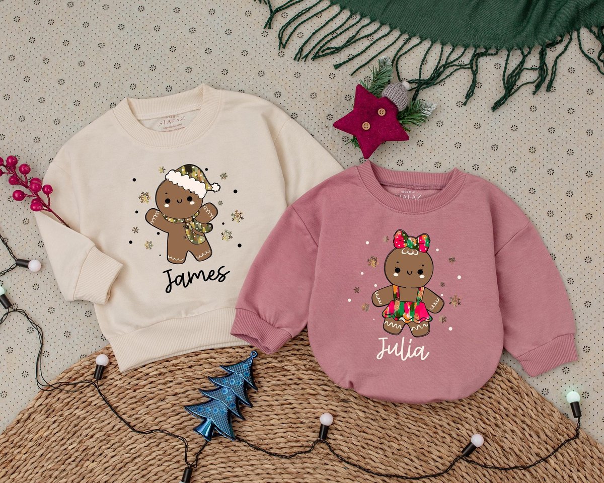 Custom Name Gingerbread Christmas Bubble Romper Custom Gingerbread Toddler Shirt Personalized Ginger