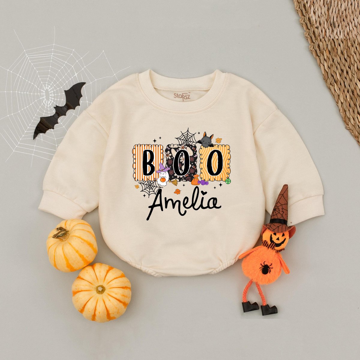 Custom Name Girls Boo Halloween Bubble Romper Halloween Gift With Name Cute Boo Shirt For GirlBaby G