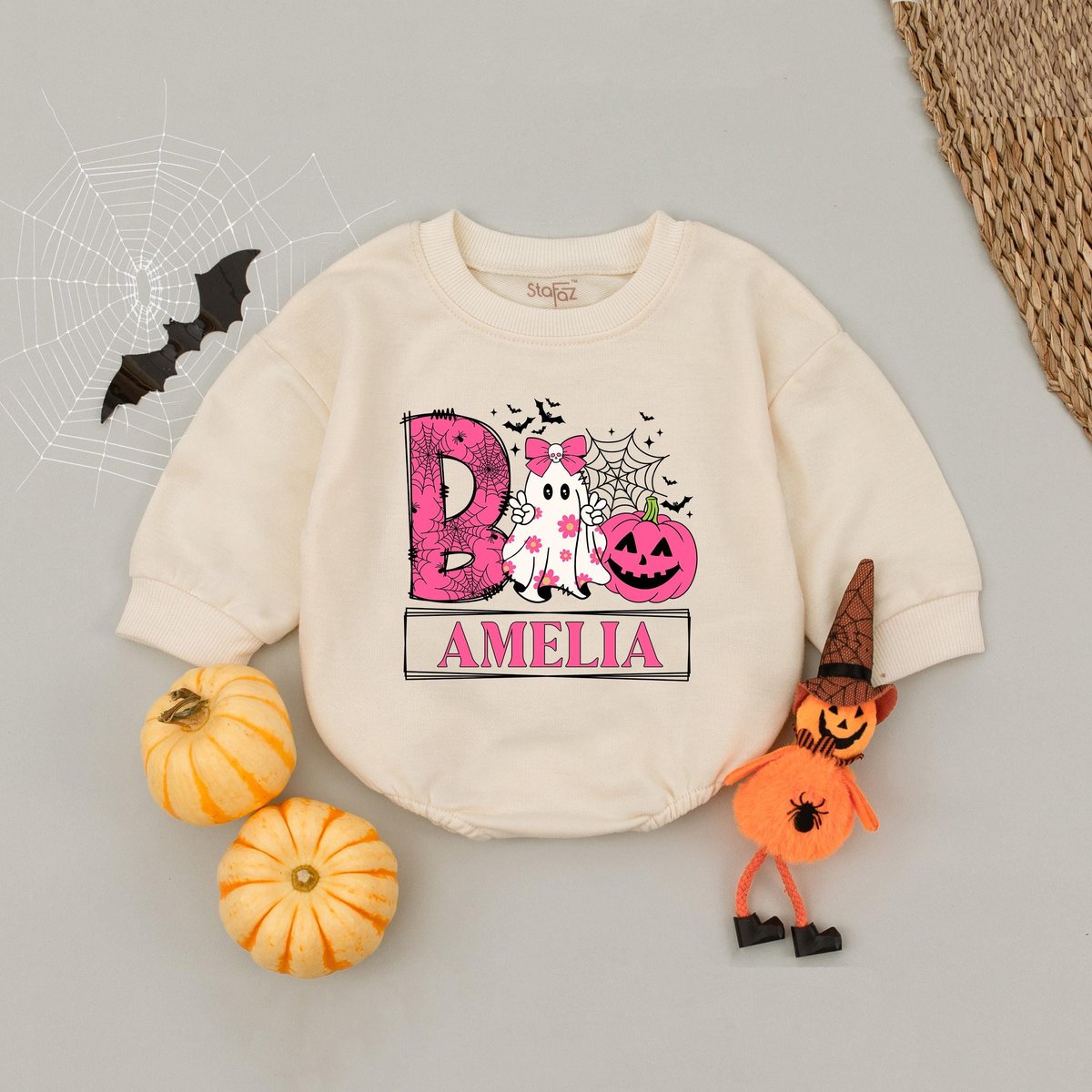 Custom Name Girls Halloween Boo Baby Romper Girls Ghost Name Toddler Boo Shirt Custom Retro Hallowee