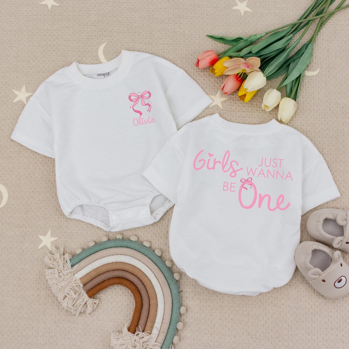 Custom Name Girls Just Wanna Be One Baby Romper 1st Birthday Baby Girl OutfitPersonalized First Birt